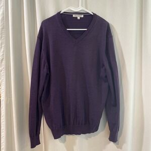 Travelsmith Mens L 100% Merino Wool Sweater Pullover V-Neck Purple Travel Smith